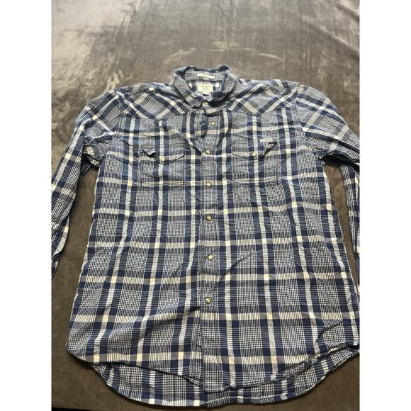 Lucky Brand L Classic Fit Plaid Button Down Shirt - Distressed Pearl Snap Button - Picture 1 of 6